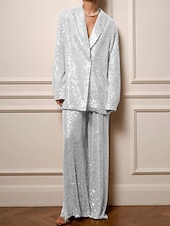 billige Mammas buksedresser-smoking todelt buksedress blazer aftenkjole elegant kjole formell bryllup gulvlengde langermet skjortekrage paljett med sløyfe(r) splitt 2025