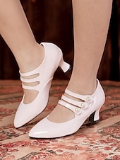preiswerte 1930er Jahre-Damen-Pumps aus Lackleder im Mary-Jane-Stil – Vintage-Pumps mit mittelhohem Absatz und Perlenriemen, elegante Schuhe für Hochzeiten und formelle Anlässe