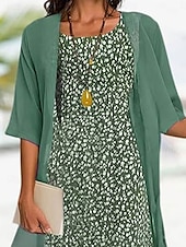 preiswerte Kunst &amp; Design Kleid-Abschlusskleider Midi Kleid Chiffon Kleid Shift Kleid elegant täglich lockere Passform floral halblange Ärmel Rundhals grün Sommer Frühling Herbst