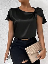 billige Tanks og camisole til kvinner-Kvinnes Camisole Tank Top Ensfarget Elegant Stilren Kortermet V U-ring Regular Topper Bryllupsgjest Arbeid Svart Rosa Marineblå Grønn Khaki Sommer Vår