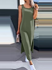 preiswerte Einfaches Kleid-Damen Maxikleid A-Linie Kleid Einfarbig Tank Kleid Sommerkleid Basis Freizeit Urlaub täglich reguläre Passform Grafik ärmellos Rundhalsausschnitt Schwarz Weiß Armee Grün Dunkelgrau Sommer