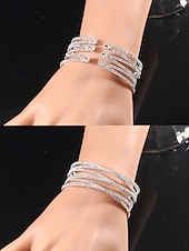 billige Damearmbånd-flerlags rhinestone mansjettarmbånd for kvinner - elegante sølvsmykker med glitrende rhinestones for bryllup, fester og spesielle anledninger