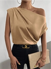 cheap Tank Tops &amp; Camis-Women&#039;s Camisole Tank Top Solid Color Business Modern Casual Sleeveless Asymmetrical Regular Tops Work Formal Wear Black Pink Brown Green Beige Summer Spring
