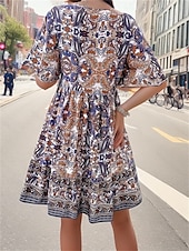 abordables Robes de vacances-Femme robe longue Robe casual Robe Trapèze Elégant mode Décontractées Vacances du quotidien Ample Graphic Manche Courte Col V Noir Jaune Bleu Vert Eté Printemps