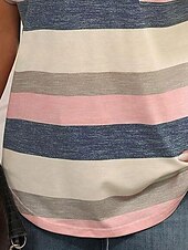 cheap Stripe&amp;Geometric tee-Women&#039;s T Shirt Striped Fashion Modern Casual Short Sleeve V Neck Regular Tops Daily Weekend Pink Wine Sky Blue Summer Spring
