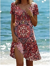 tanie Sukienki boho-Damskie Sukienka mini Zabytkowa sukienka Codzienne sukienki Sukienki w stylu boho Bohema Urlop Zabytkowe Urlop Codzienny Regularny Geometryczny W Tureckie Wzory Boho Paisley Damask Krótki rękaw