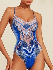 baratos trajes de banho de grife-Maiô de férias com estampa de leopardo e penas, tecido elástico de alta elasticidade e amarração nas costas.