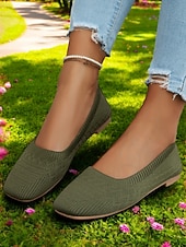 ieftine Pantofi Joși de Damă-pantofi de damă din tricot albastru deschis – pantofi cu vârf pătrat, respirabili, cu branț căptușit, pentru ținute de lucru și casual