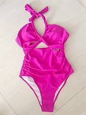 billiga One-piece-baddräkter-Kvinnors baddräkter en del monokini baddräkter rygglös mage kontroll hög midja smal semester strandkläder enfärgad halterneck ärmlös baddräkt