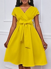levne Kentucky šaty-Kentucky Derby Dámské Midi šaty Áčkové šaty Letní šaty Fit A Flare šaty Semiformální šaty Kentucky Derby Svatební host Koktejlový večírek Běžný Grafika Krátký rukáv Do V Černá Bílá Žlutá Rubínov