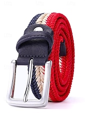 cheap Men&#039;s Belts-Men&#039;s Woven Braided Belt – Stylish and Durable Blue and Beige Design with Leather Accents, Adjustable and Comfortable for Casual or Formal Occasions