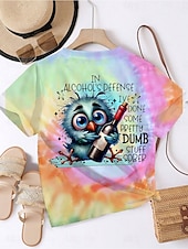 Χαμηλού Κόστους Tie Dye &amp; Gradient t-shirt-Γυναικεία Μπλουζάκι Δετοβαμένο Γράμμα Καθημερινό Κοντομάνικο Στρογγυλή Λαιμόκοψη Κανονικά μπλουζάκια Καθημερινά Στάμπα Ουράνιο Τόξο Καλοκαίρι