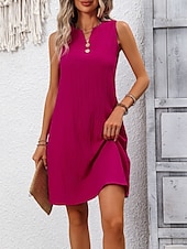 voordelige Overgooiers-Dames Mini-jurk Casual jurk Tank-jurk Basic Casual Vakantie Dagelijks Normale pasvorm Effen Mouwloos Gekerfde nek Marineblauw Fuchsia Groen Zomer