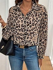 levne Hladké dámské topy-Dámské Košile Halenka Leopard Elegantní Denní stylové Dlouhý rukáv Košilový límec Běžné topy Práce Denní Dovolená Knoflíky Levhart Léto Jaro