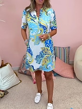 abordables Robes de vacances-Femme Mini robe Robe casual mode Décontractées Vacances du quotidien Standard Cachemire Manche Courte Col cranté Blanche Rouge Bleu Vert Eté