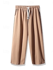 baratos perna larga e cintura alta-Mulheres chinês Moda Básico Capris Cintura Média Tecido Bolsos Com Cordão Conforto Exterior Sem Elasticidade Férias Rua Diário Castanho Avermelhado Marron Escuro Azul Marinho Escuro cáqui Verão