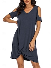 ieftine Rochie simplă-Rochie mini pentru femei Rochie înfășurată Rochie tip T-shirt Rochie tip Tee Rochie de culoare solidă Rochie tip shift Rochie Off The Shoulder Casual Vacanță Casual Zilnică Ajustare regulată Grafic