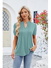 billige Kvinne Enkle Topper-Dame Boho T-skjorte Grafisk عادي Bohem søt stil Stilfull Kortermet Puffermer V-hals Vanlige topper Daglig Ut på byen Helg Trykt mønster Grå og Hvit Svart+Hvit+Grå Svart Lysegrønn Vin Sommer