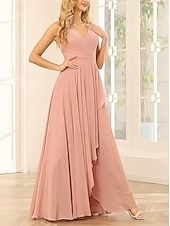 economico Abiti da damigella-Linea ad A Vestito da damigella Scollo a V Senza Maniche Elegante Asimmetrico Chiffon con Volant / Arricciatura 2022