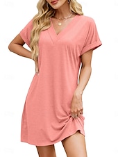 billiga Enkel klänning-Kvinnors Mini Klänning T Shirt Klänning Tee Klänning A-linje Klänning Enfärgad Atletisk Klänning Avslappnad Semester Daglig Regular Passform Enkel Änklös V-hals Svart Rosa Blå Mörkgrön Sommar