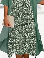 preiswerte Kunst &amp; Design Kleid-Abschlusskleider Midi Kleid Chiffon Kleid Shift Kleid elegant täglich lockere Passform floral halblange Ärmel Rundhals grün Sommer Frühling Herbst