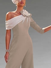 preiswerte Overalls für Mütter-Jumpsuits Mutter der Braut formell elegant vintage Ein-Schulter Fußlänge Stretch-Stoff mit kaskadierenden Rüschen Farbblock einfarbig Derby Rennkleid 2025