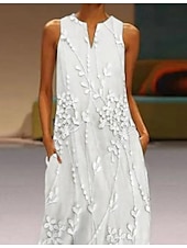 ieftine Rochie albă-Rochie maxi de damă Rochie Tip Maieu Elegantă Vacanță Croială Normală 3D Print Grafic Floral Bloc de Culoare Fără Mâneci Gât Despicat Roz Albastru Bej Vară