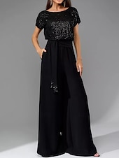 abordables Moins de 129,99 $-Pantalon mère de la mariée Robe élégante décontractée col rond longueur sol polyester manches courtes avec ceinture  ruban 2025