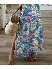 economico Abito Floreale-Per donna Abito maxi Abito cachemire Vestito Casual Abito Boho a Maniche Lunghe Abito a trapezio Bohemien Vacanza Vintage Vacanza Quotidiano Vestibilità regolare Floreale Manica Corta Scollo a V blu