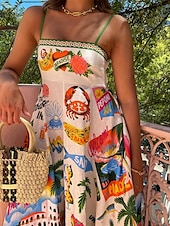 cheap Vacation Dresses-Women&#039;s Long Dress Maxi Dress Casual Dress Summer Dress Slip Dress Fashion Outdoor Holiday Date Regular Fit Tree Sleeveless Spaghetti Strap Green Summer Spring