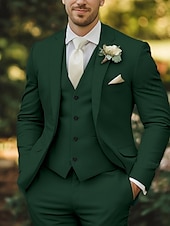 voordelige Bruiloftspakken-Heren Trouwpakken Champagne Salie Mode Formeel Zomer Effen Kleur Tailored Fit 3-delig Enkel Knoop Twee-knopen