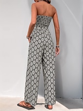 economico tuta stampata-Per donna Normale Tuta Attivo Tinta unica Senza maniche Senza bretelline Tasche Vita alta Da mare Giornaliero Standard Nero Estate