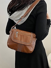 billiga Crossbodyväskor-brun crossbody-väska i konstläder med dubbdetaljer – avslappnad, trendig handväska för vardagsbruk, shopping och utflykter svart röd blå