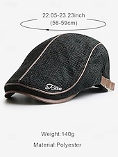 preiswerte Herrenhüte-Stylische schwarze Newsboy-Kappe für Herren mit Lederbesatz, atmungsaktivem Stoff, verstellbare Passform – lässiger Vintage-Flachhut für den Alltag und Outdoor-Aktivitäten
