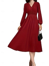 abordables Robe de cocktail-Femme Robe mi-longue Robe casual Elégant mode Décontractées Standard manche longue Col V Noir Rouge Bordeaux Bleu Vert Printemps Automne Hiver