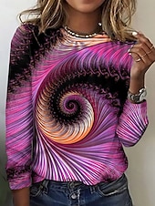 economico Maglietta Arte &amp; Design-Per donna Maglietta Ombre Casual Manica Lunga Girocollo Top Regolari Quotidiano Stampato Viola Primavera Autunno
