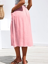 billige Vanlige skjørt-Dame الالتفاف A-linje Mote Fritid Midi Høy Midje Skjørt عادي Mikroelastisk Gate Daglig Svart Gul Rosa Navyblå Sommer Polyester