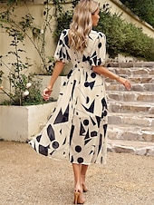 tanie Sukienka Sztuka i Design-Sukienka midi dla kobiet gorsetowa sukienka sukienka w kształcie litery A wakacyjna casual codzienna wakacyjna regularna z grafiką krótki rękaw dekolt w serek czarna jasna zieleń czerwona niebieska