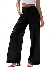 baratos Calça-Mulheres Atrevido Calças de linho de algodão chinês Moda Básico Comprimento total Cintura Média Tecido Bolsos Com Cordão Conforto Exterior Micro-Elástica Férias Rua Diário Adamascado Cinzento Escuro