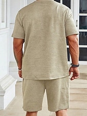 abordables Conjuntos de camisetas básicas para hombre-Hombre Waffle Tracksuit Camiseta y pantalones cortos Conjunto Conjunto de atuendo Cuello Barco Exterior Diario Deportes Bolsillo Correa 2 Piezas Plano Negro Blanco Caqui Poliéster Ropa de Deporte