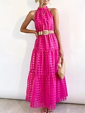 levne Jednoduché šaty-Dámské maxi šaty zavinovací šaty A v linii halter šaty fit and flare šaty jednobarevné dovolená dovolená neformální každodenní pravidelný střih grafické bezrukávové halter výstřih černá růžová