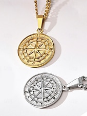 abordables Joyas para hombres-Collar con colgante de brújula vintage para hombre: cadena de doble capa de aleación de metal, amuleto vikingo nórdico, joyería náutica para viajes y aventuras