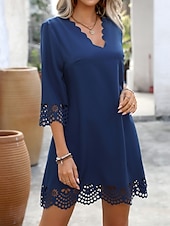 preiswerte schwarzes Minikleid-Damen Minikleid schwarzes kleid Freizeitkleid Cocktailkleid Abendkleid Basic Lässig Urlaub Täglich Normale Passform Einfach Dreiviertelarm V Ausschnitt Schwarz Rote Blau Sommer