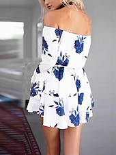 billiga Semesterklänningar-Dam Mini klänning Vardagsklänning Boho bröllopsgästklänning bohemliv Stylish Sexig Lös passning Blommig Långärmad Över axeln Svart Blå Sommar Vår Höst