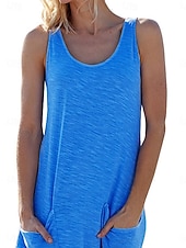 abordables Robe Simple-Robe midi femme Robe décontractée Robe sans manches Basique Décontractée Vacances Quotidienne Coupe régulière Graphique Sans manches Col en U Noir Blanc Rose Bleu ciel Été