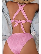 billiga Bikiniset-Dam Badkläder Bikini 2 st Kaxig Baddräkt Öppen rygg Smal Semester Standkläder Ensfärgat V-hals Ärmlös Baddräkter
