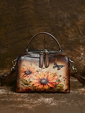 tanie Torby i torebki-torebka ze skóry vintage z nadrukiem słonecznika i motyla – stylowa torebka typu crossbody dla kobiet, idealna na co dzień i na wyjścia na zewnątrz czerwony brązowy zielony