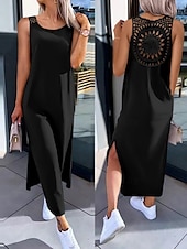 preiswerte Einfaches Kleid-Damen Maxikleid A-Linie Kleid Einfarbig Tank Kleid Sommerkleid Basis Freizeit Urlaub täglich reguläre Passform Grafik ärmellos Rundhalsausschnitt Schwarz Weiß Armee Grün Dunkelgrau Sommer