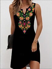 Women's Mini Dress Casual Dress Petite Dress Sundress Summer Dress Bohemia Vacation Vintage Vacation Daily Holiday Regular Fit Floral Graphic Bohemian Sleeveless V Neck Black White Summer4