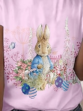 cheap Easter T Shirt-Easter Women&#039;s T Shirt Animal Casual Short Sleeve Round Neck Regular Tops Daily Print Pink Summer